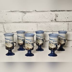 Vintage Japan Lighthouse Pedestal Mugs Set of 6 Coastal